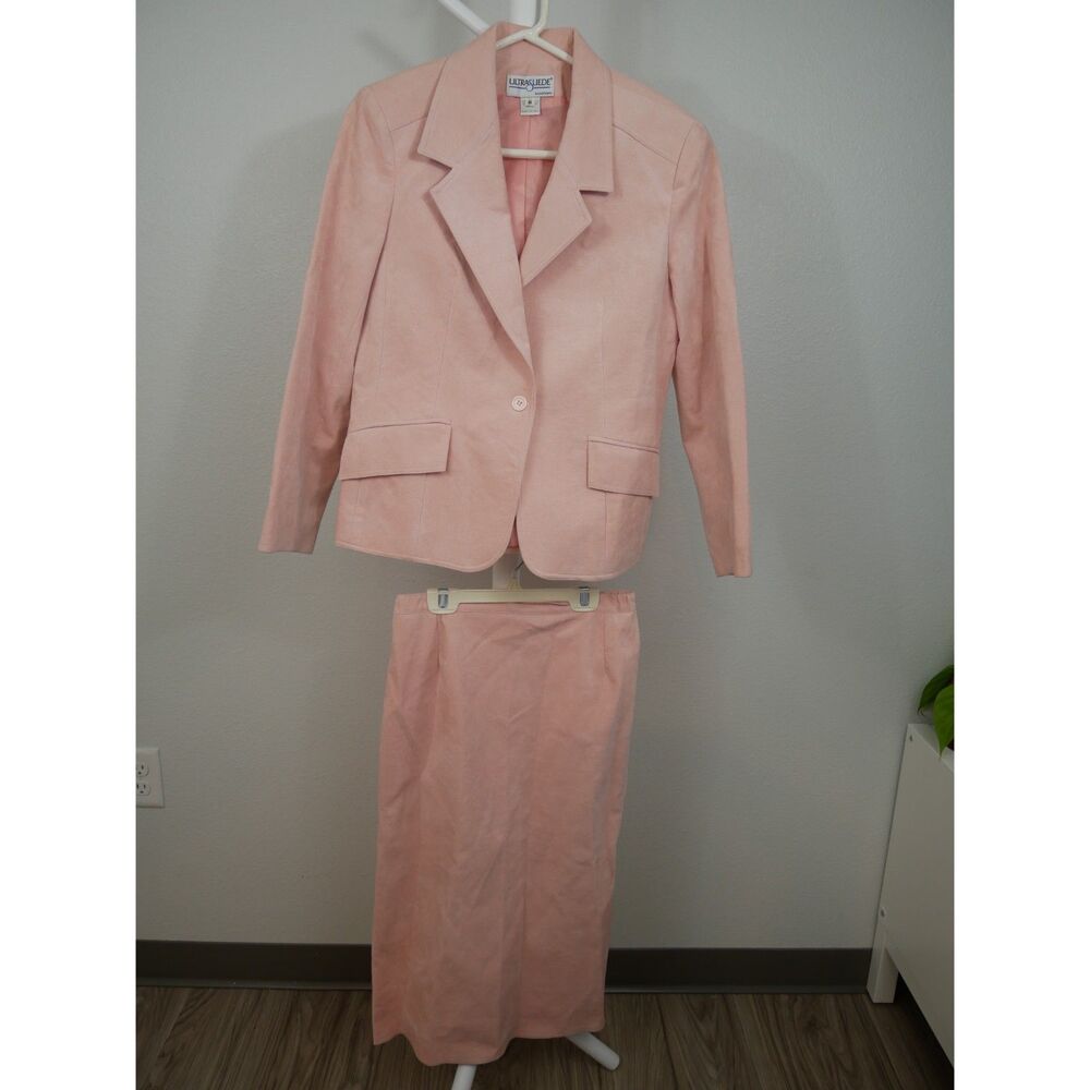 Vintage Ultrasuede Pink Skirt Suit Women's Size 6 Blazer Midi Skirt USA